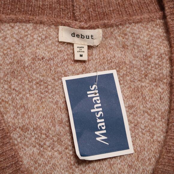 Debut Geometric Tan Cream Cropped Button Front Knit Sweater Cardigan Size M - Picture 8 of 11